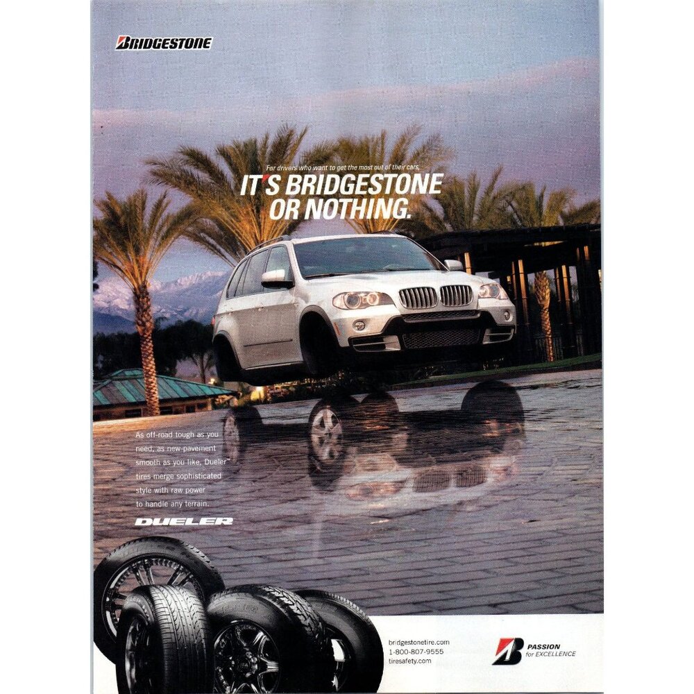 2008 Bridgestone Dueler Tires BMW X5 SUV Vintage Print Ad Palm Trees Wall Art
